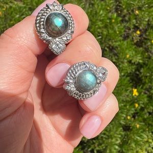 Estate Designer Judith Ripka 925 Sterling Silver Grey Opal CZ Dangle Earrings